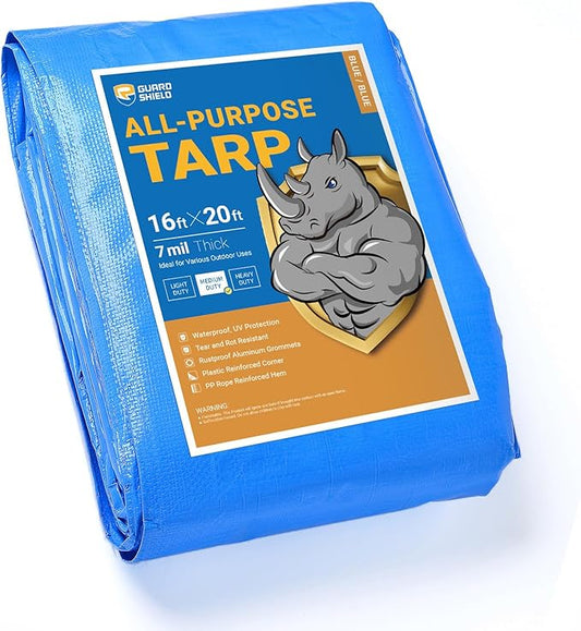 GUARD SHIELD Blue Tarp Waterproof 16x20 Feet Medium Duty All Purpose Poly Tarps Cover 7mil