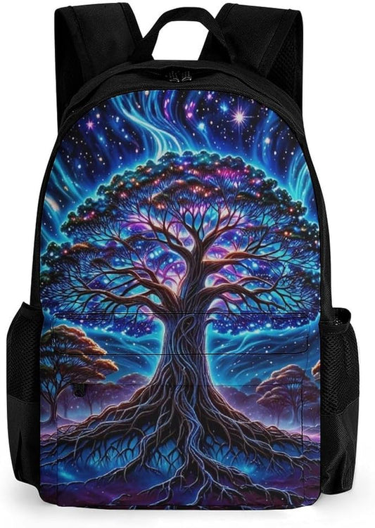 Supdreamc Rucksack Anti-Theft Multipurpose Large Capacity Carry On Bag, Magical Universe Tree Of Life Art Travel Hiking Bag Day Pack With Side Pockets