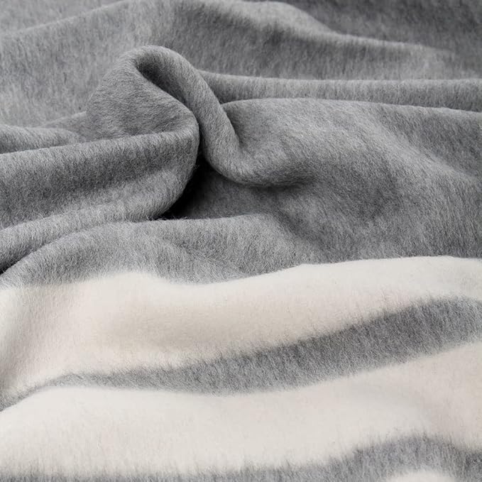 Thick Alpaca Wool Blanket Heavyweight for Camping Outdoors or Using Indoors | Soft Peruvian Alpaca Wool Blankets (Soft Gray/Ivory, Twin)
