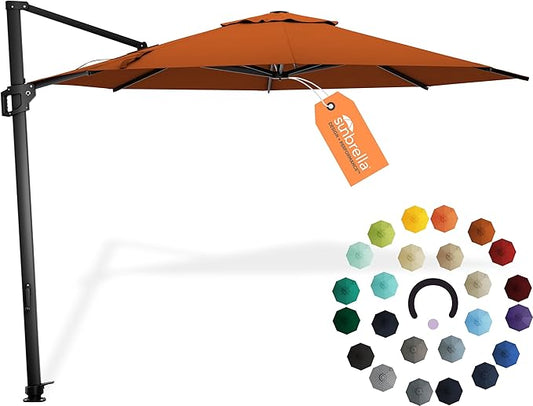 Midtown Umbrellas 10 Ft Outdoor Cantilever Patio Umbrella w/Sunbrella Terracotta Fabric - Tilt 360° Rotate Offset Patio Umbrella, Deck Patio Umbrella, Backyard Umbrella & Garden Umbrella - Black Frame