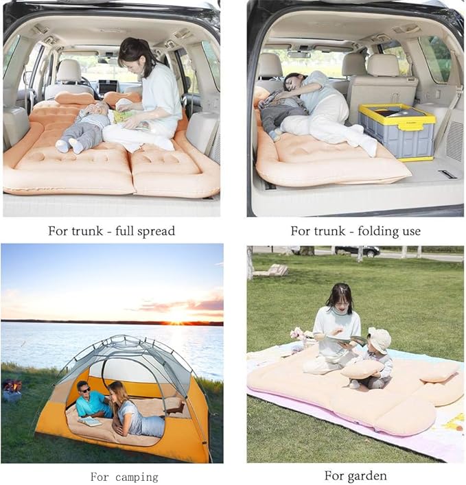 SAYGOGO SUV Air Mattress Camping Bed Cushion Pillow - Inflatable Thickened Car Air Bed Mattress with Air Pump Portable Sleeping Pad for Home Car Travel Camping Upgraded Version - Beige1
