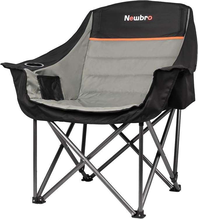 Oversized Camping Chair with Cooler Bag, XL Fully Padded Folding Portable Camping Chairs for Adults, Big Heavy Duty Outdoor Patio Lawn Chair with Arm Cup Holder Supports 450lbs