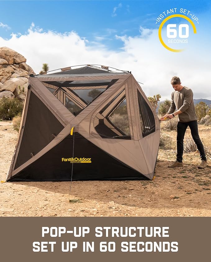 FanttikOutdoor Alpha C4 Ultra Camping Tent 4 Person Pop Up Instant Cabin Setup in 60 Seconds Portable Hub Tent with Rainfly & Windproof for Outdoor Camping & Overlanding