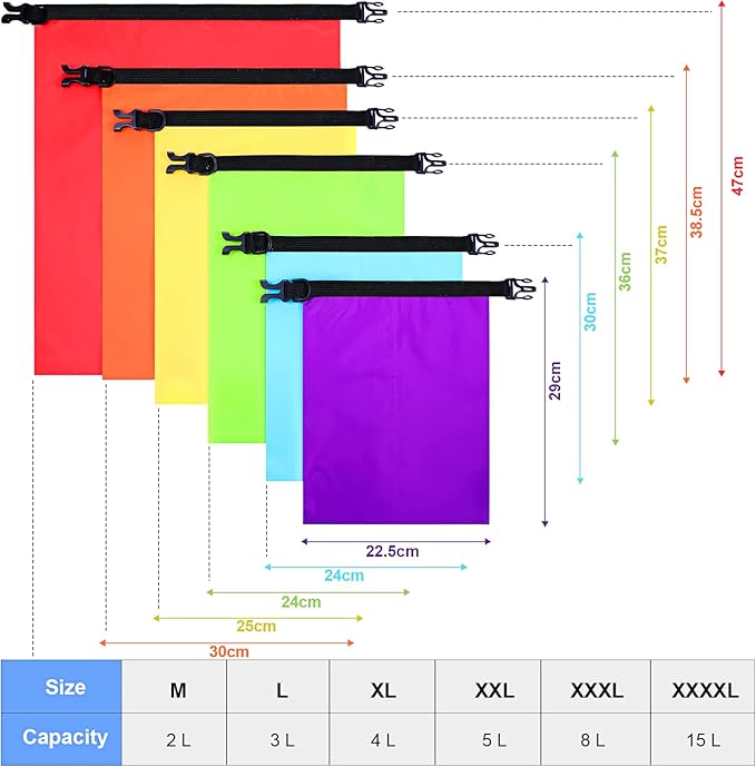 Shappy Waterproof Dry Bag Set 6 Sizes Lightweight Sacks and Long Adjustable Shoulder Strap Outdoor Water Proof Keep Gear Dry Bag Stuff Sacks for Backpacking, Boating, Hiking, Camping
