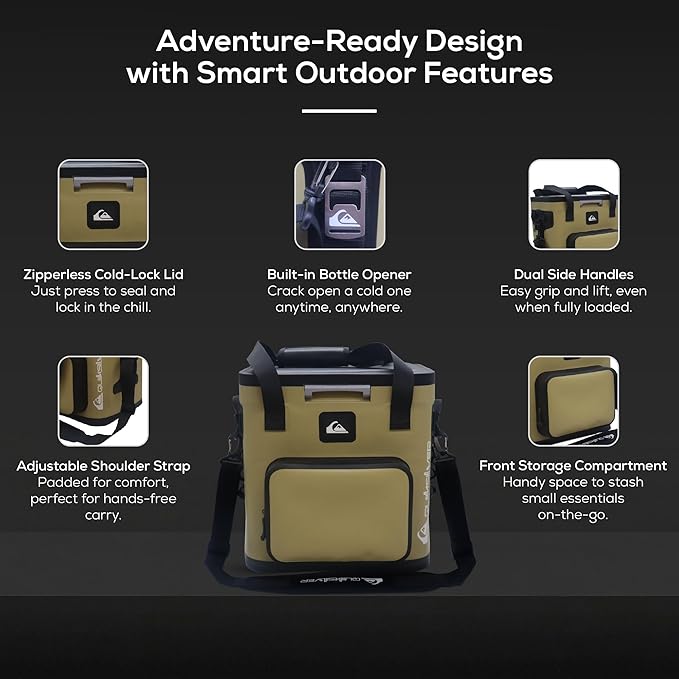 Quiksilver Zipperless Backpack Cooler 30L, Holds 36 Cans, 48 Hour Insulation, Leakproof & Waterproof Design, Heavy Duty TPU, IPX7, Padded Straps, Kangaroo Pockets