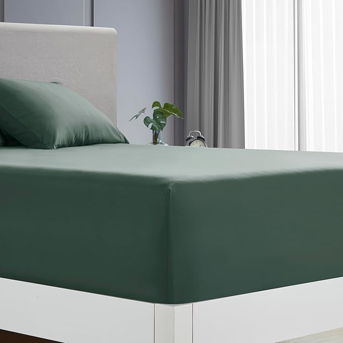 Clara Clark Flex Top King Sheets - Hotel Luxury 6 Piece Bed Sheets for Top Split King Bed - Soft Bedding Sheets & Pillowcases, Head Split King Size. Forest Green