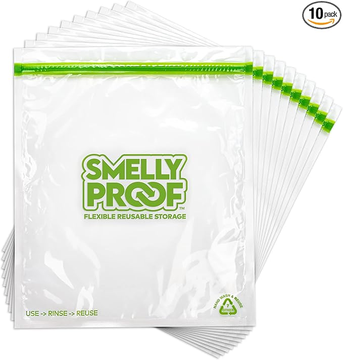 Reusable Food Storage Bags by Smelly Proof, Reusable Freezer Bags, MADE IN USA, Dishwasher-Safe, BPA FREE, NO PEVA, XL 3-mil, Extra Large Clear FLAT 10.5" x 12" GALLON 10-Pack | Airtight Seal, Leakproof Closure, Odor Blocking, Reusable, Multi-Layer Fil...