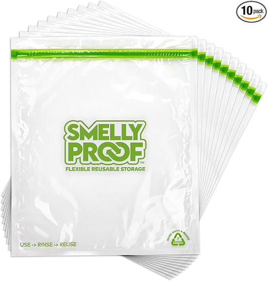Reusable Food Storage Bags by Smelly Proof, Reusable Freezer Bags, MADE IN USA, Dishwasher-Safe, BPA FREE, NO PEVA, XL 3-mil, Extra Large Clear FLAT 10.5" x 12" GALLON 10-Pack | Airtight Seal, Leakproof Closure, Odor Blocking, Reusable, Multi-Layer Fil...