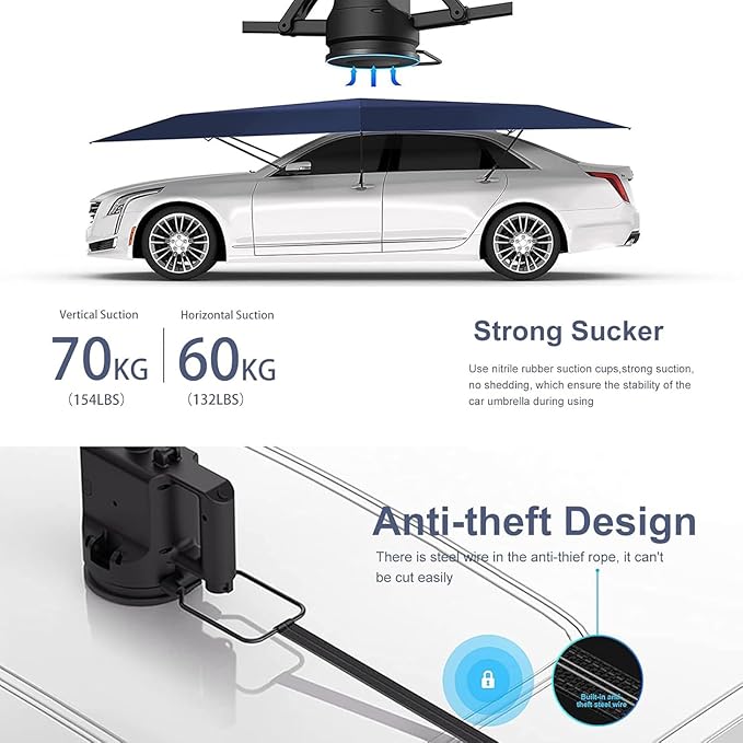 Automatic Car Umbrella Sun Shade Cover Remote Control, Foldable Car Roof Top Umbrella Tent Sunshade Universal Portable Electric Movable Carport Outdoor Car Protection (205 inch)