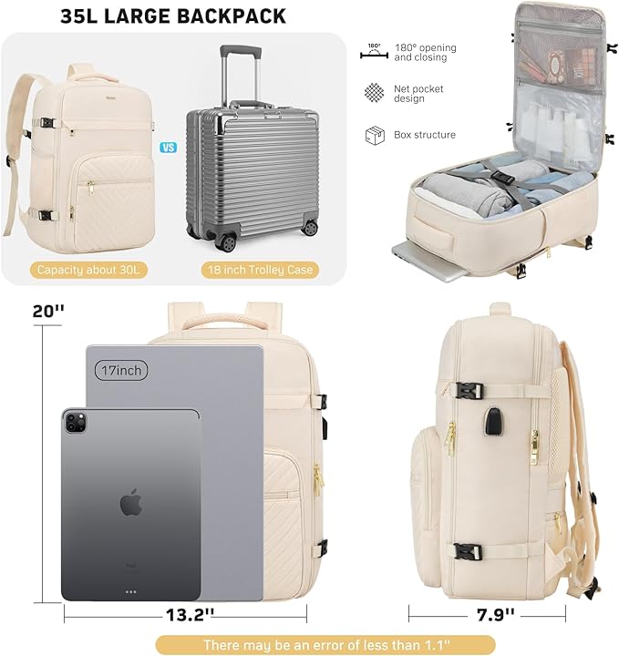 MOMUVO Travel Backpack Sets for Women,Carry On Backpack Flight Approved,Large Laptop Backpack Luggage Backpack with USB Charging Port, 18.4 Inch