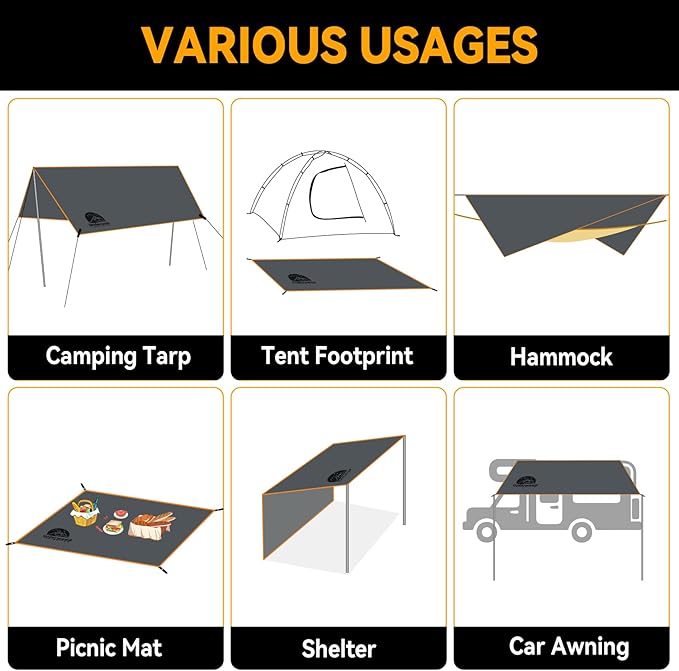 Tent Footprint - Waterproof Camping Tarp with Heavy Duty Grommet, Ultralight Outdoor Tent Floor Mat, PU3000mm Ground Sheet for Backpacking, Hiking, Hammock, Picnic, Beach