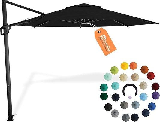 Midtown Umbrellas 10 Ft Outdoor Cantilever Patio Umbrella w/Sunbrella Spectrum Carbon Fabric - 360° Rotate Offset Patio Umbrella, Deck Patio Umbrella, Backyard Umbrella & Garden Umbrella - Black Frame