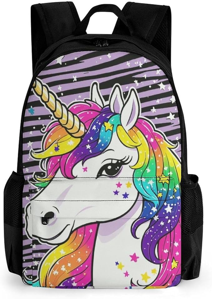 Daypack Backpack Multipurpose Anti-Theft Large Capacity Bookbag, Unicorn Black Stripes Travel Hiking Camping Rucksack With Adjustable Shoulder Straps