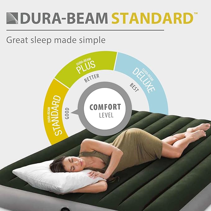 Intex 64109E Dura-Beam Standard Prestige Air Mattress: Fiber-Tech – Queen Size – 10in Bed Height – 600lb Weight Capacity – Pump Sold Separately