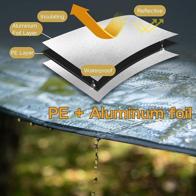Naturehike Aluminum Foil Foldable Picnic Blanket, Ultralight Ground Sheet Mat, Waterproof Camping Tarp, Sleeping Pad for Outdoor Picnic,Camping,Beaches, Storage Bag Included (78.74×78.74")