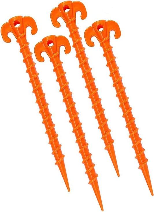 4 Pack Spiral Plastic Tent Stakes 8 Inch Heavy Duty Beach Tent Pegs Canopy Stakes Essential Gear fits Camping Backpacking Gardening and More
