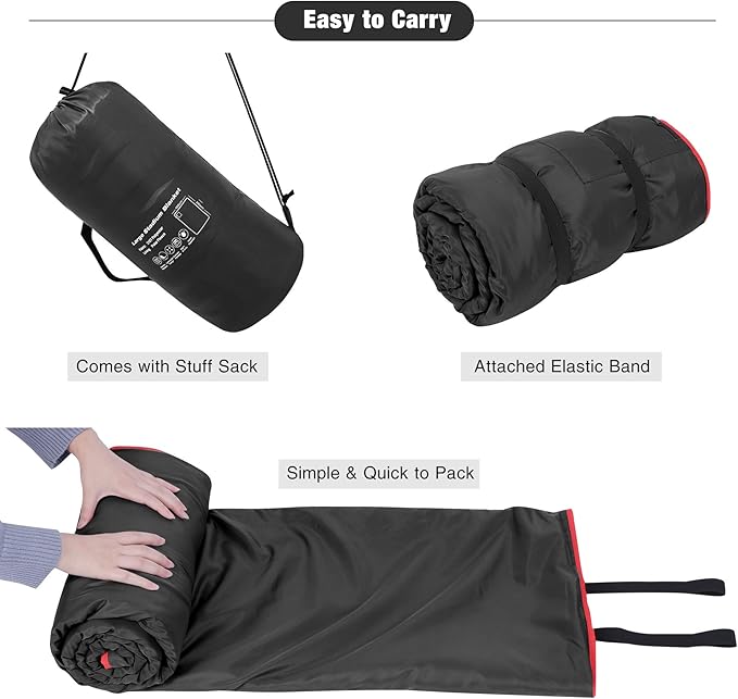 REDCAMP Large Waterproof Stadium Blanket for Cold Weather, Soft Warm Fleece Camping Blanket Windproof for Outdoor Sports, Blue/Red (Outer Black/Inner Black)