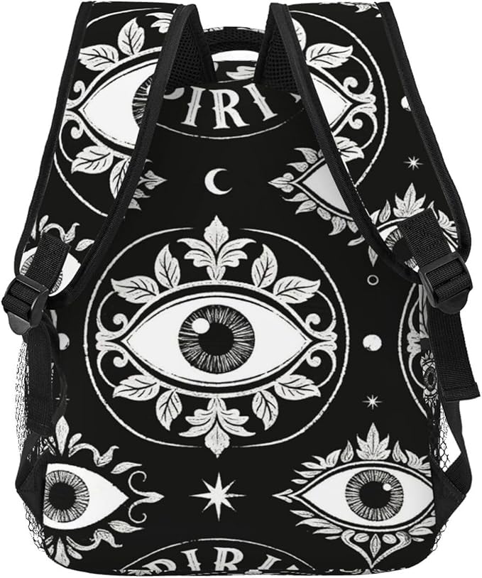 Casual Daypack Multipurpose Anti-Theft Large Capacity Carry On Bag, Magical Sun Moon Gothic Spirit Board Pattern Black Casual Daypack Climbing Shoulder Bag With Padded Straps
