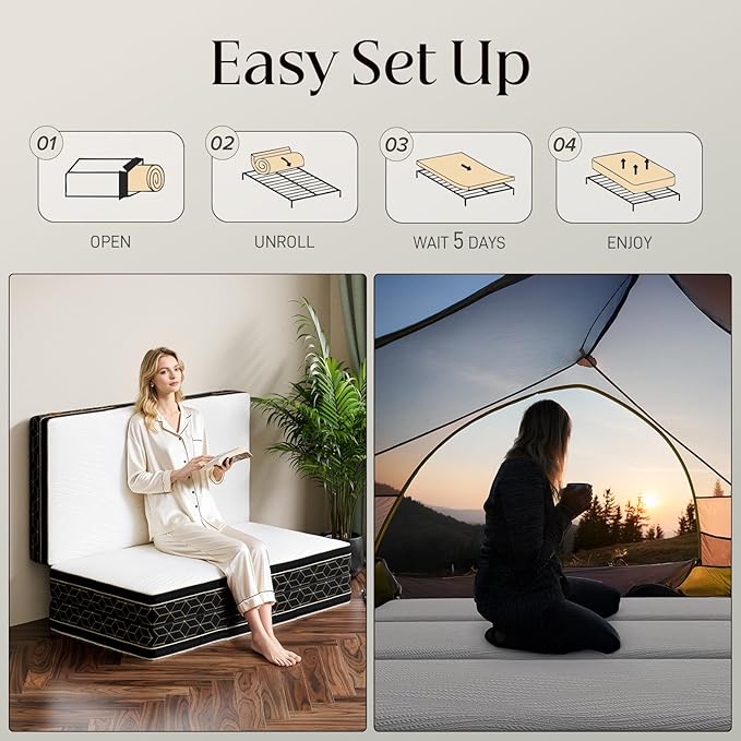 Tri-Fold Memory Foam Mattress Queen - 6 Inch Portable Folding Mattress with Handle & Washable Cover, Floor Bed with Non-Slip Base, Space-Saving for Room, Travel, Guest Bed, RV, 78"x58"x6"