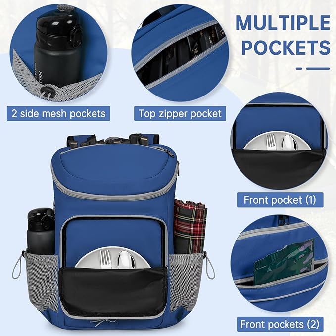 Cooler Backpack, Portable Insulated Leakproof Backpack for 33 Cans (330ml), Lightweight Insulated Soft Cooler Backpack for Picnic, BBQ Camping, Lunch, Beach and Hiking, for Men and Women