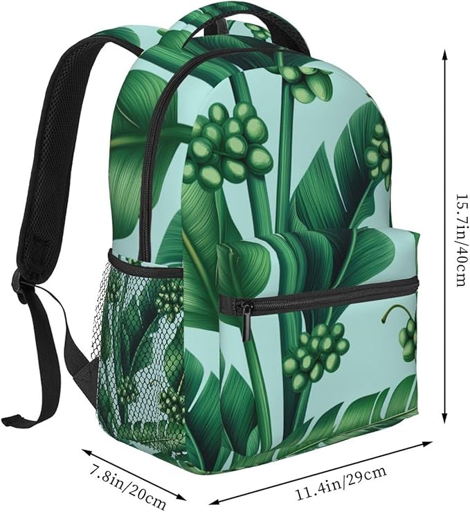 Men Women Polyester Banana Tree Leaves Casual Daypack Large Capacity Carry On Bag With Adjustable Shoulder Straps for Camping Work Running