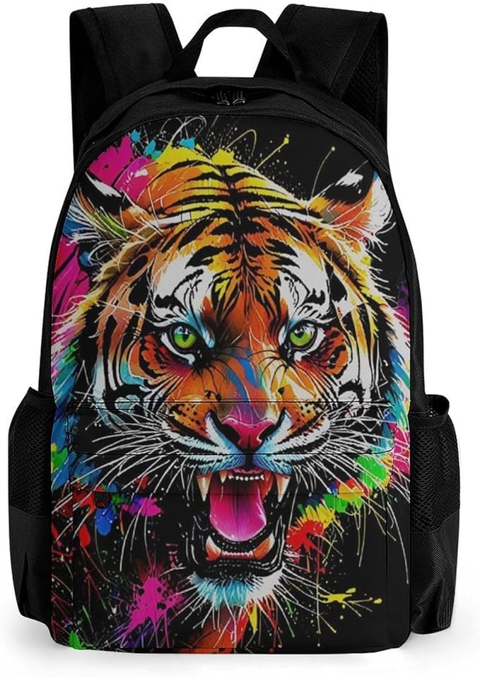 Men Women Polyester Multicolor Wild Tiger Roaring 3D Art Daypack Backpack Large Capacity Carry On Bag With Smooth Zippers for Hiking Picnic Walking Cycling