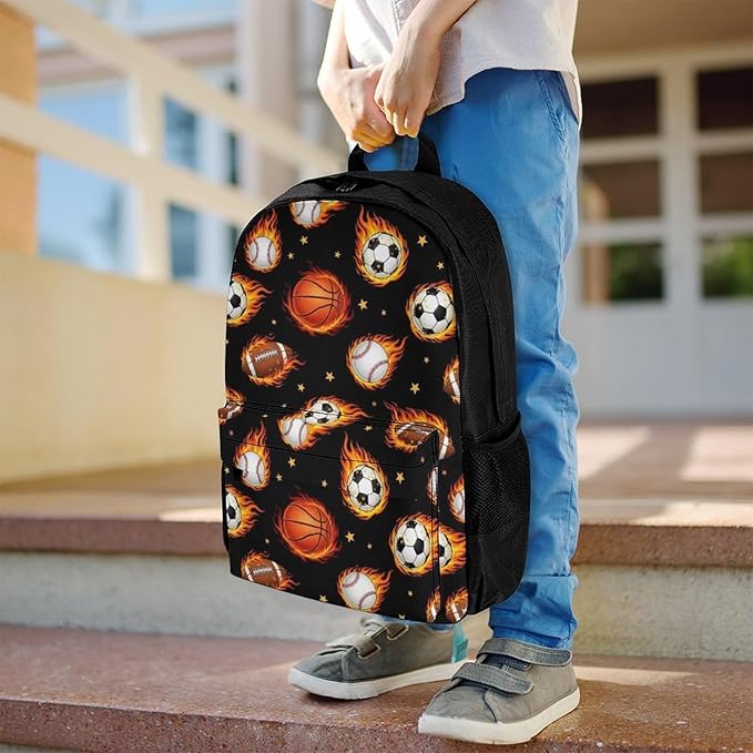 Supdreamc Men Women Polyester Fire Ball Soccer Basketball Baseball Football Sport Daypack Big Capacity Shoulder Bag With Smooth Zippers for Hiking Work Walking Cycling