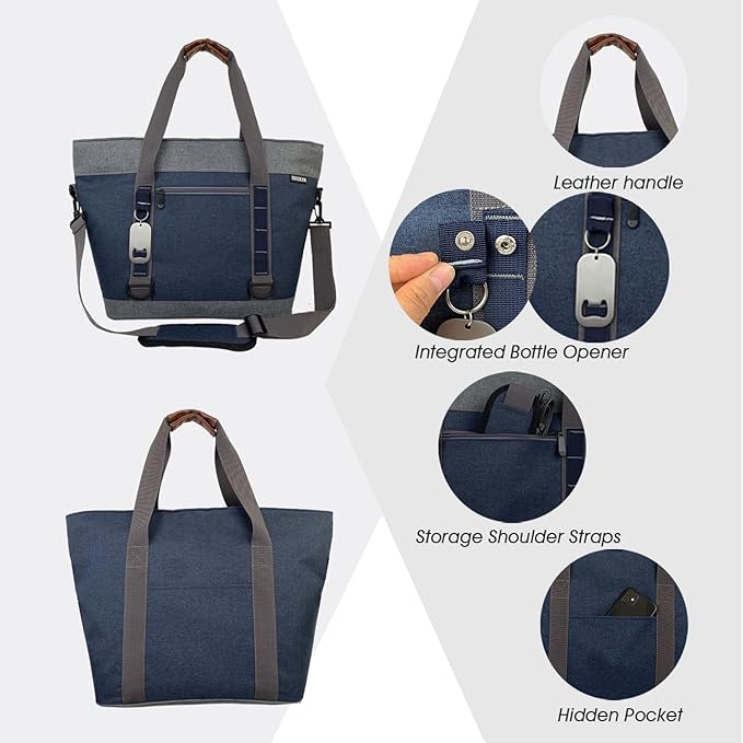 Insulated Cooler Bag, Large Insulated Bag, Reusable Shopping Bags, Leakproof Soft Cooler with BagsBottle Opener, Suitable for Supermarket Shopping, Travel,Beach,Family Picnic,Camping