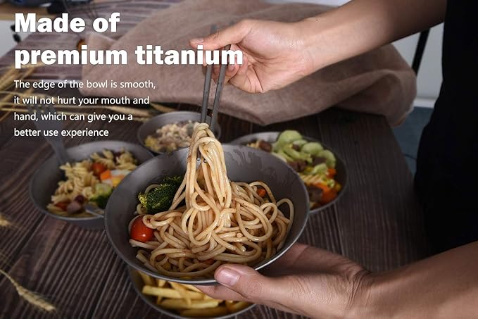 iBasingo 800ml Titanium Bowl Single-Walled Rice Salad Bowl Gym Fitness Bowl Ultralight Tableware Outdoor Camping Dinnerware Potable Stackable Kitchen Utensils with Carry Bag Ti1107T
