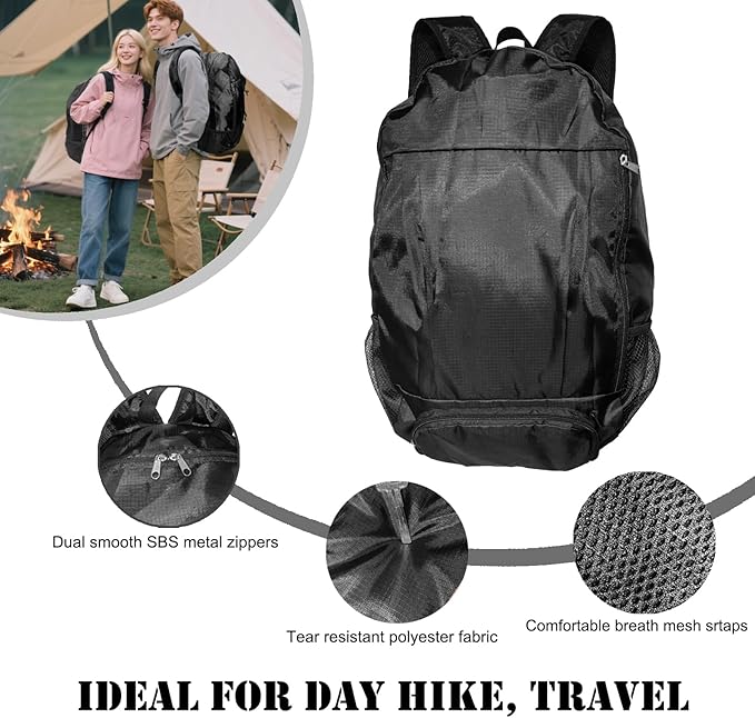 Ultra Lightweight Hiking Backpack 30L, Travel Packable Daypack Foldable Small Backpacks for Women Men(Black)