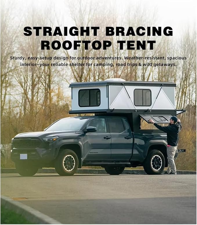 Double Layer Truck Bed Tent with Waterproof Oxford Fabric, Diagonal Bracing Support Frame, All-Weather Shelter for Outdoor Hiking Camping