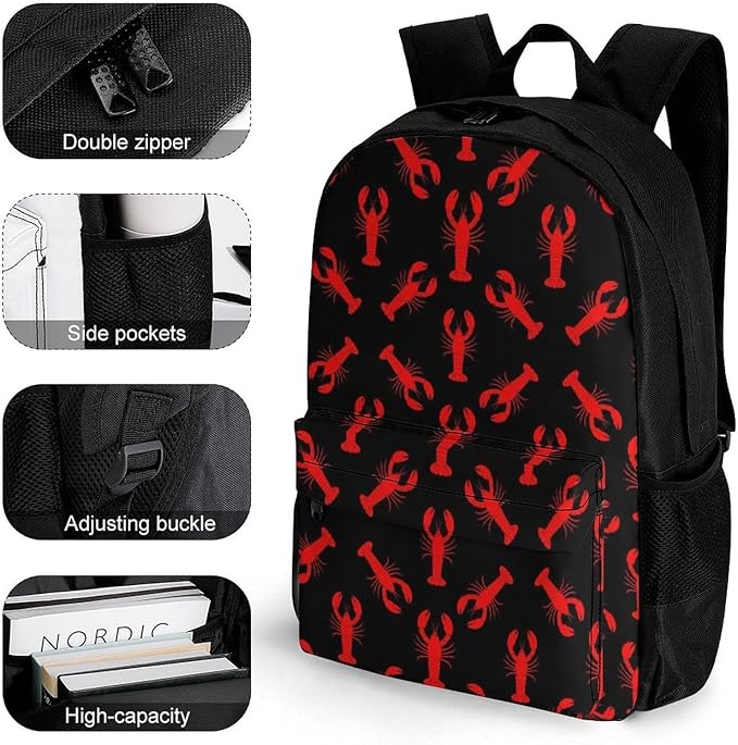 Lightweight Daypack for Camping Business Walking Cycling, Large Capacity Anti-Theft Multipurpose Bookbag, Red Lobster Black Gym Outdoor Hiking Backpack