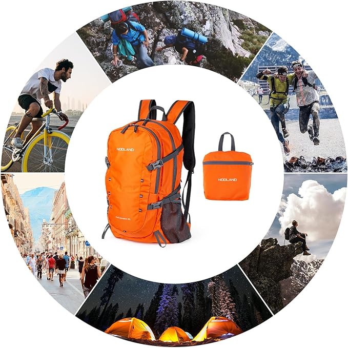 NODLAND Lightweight Backpack, Travel 40L Foldable Water-Resistant Daypack, Hiking Outdoor Camping Rucksack for Men Women