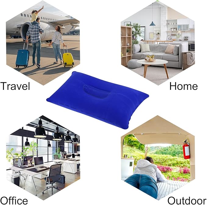 PATIKIL Inflatable Pillow, 3 Pack Squared Ultralight Camping Travel Pillow Desk Rest Neck Support for Hiking Backpacking Office, Dark Blue