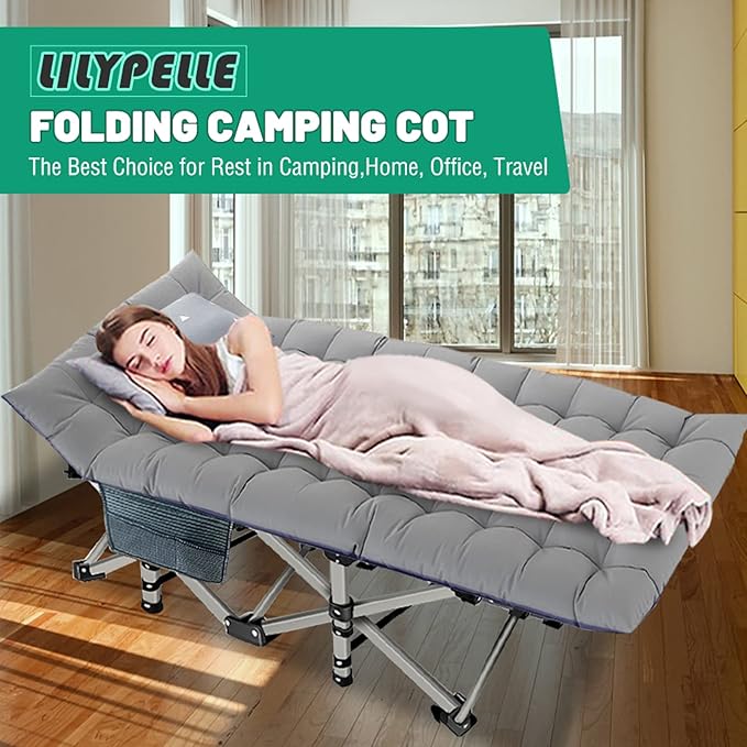 LILYPELLE 2 Pack Folding Camping Cot W/Mattress, 78" L x 32" W x 18" H Cot Bed, Heavy Duty Wide Camping Cot XXL for Adults, Portable Sleeping Cot Bed for Travel Camping/Office, Home Nap