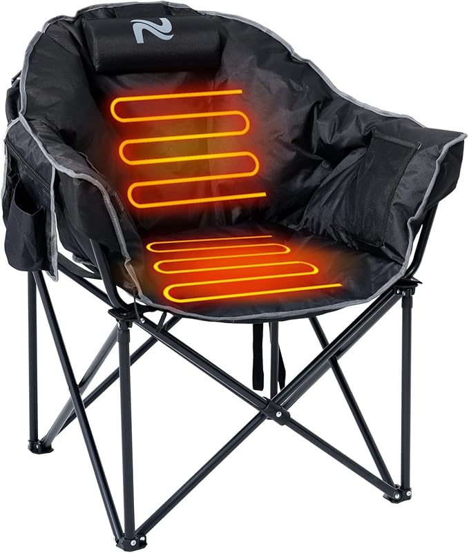 ABORON Portable Folding Heated Camping Chair, Three Level Adjustable, Oversized and Heavy Duty, Support Up to 500 lbs, Ideal for Outdoor Adventures