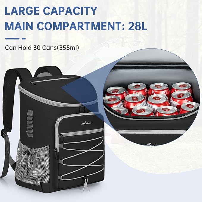 Cooler Backpack, Portable Insulated Leakproof Backpack for 33 Cans (330ml), Lightweight Insulated Soft Cooler Backpack for Picnic, BBQ Camping, Lunch, Beach and Hiking, for Men and Women