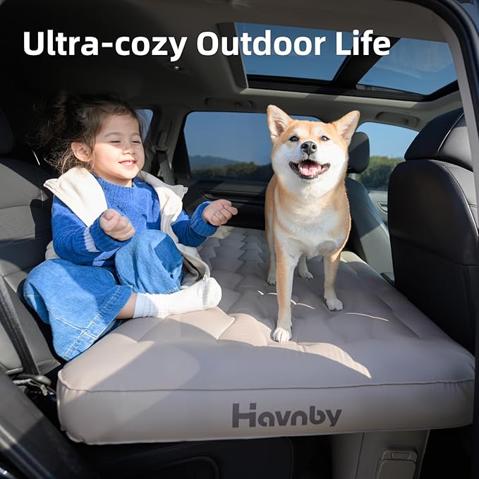 Inflatable Car Air Mattress for Back Seat Cozypad- Universal Fit SUV/Vehicle Bed Pad, TPU Material with Rechargeable Built-in Pump, Portable Camping & Travel Mattress