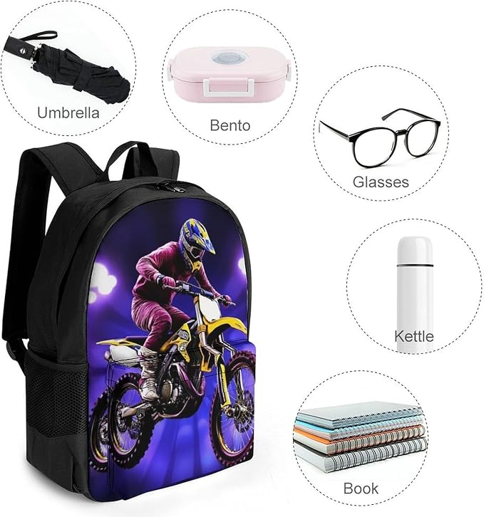 Lightweight Daypack Backpack for Trekking Work Running, Big Capacity Multipurpose Anti-Theft Bookbag, Cool Motorcycle Motocross Dirt Bike Business Computer Bag