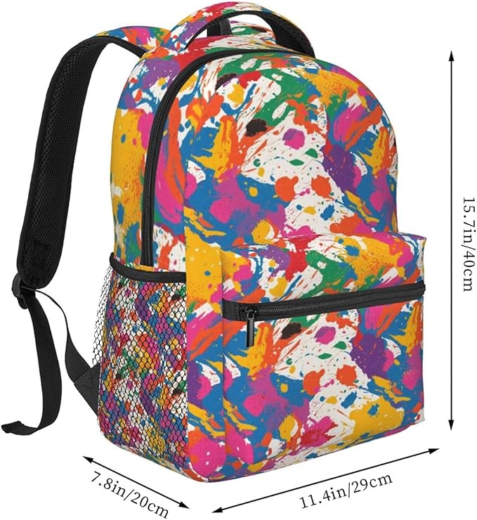 Men Women Polyester Colorful Splatter Color Art Daypack Backpack Large Capacity Carry On Bag With Smooth Zippers for Hiking Picnic Walking Cycling
