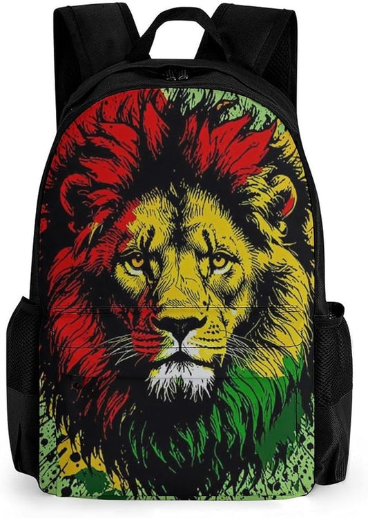 Men Women Polyester Rasta Flag Black Paint Splatter Lion Casual Daypack Large Capacity Carry On Bag With Adjustable Shoulder Straps for Camping Work Running
