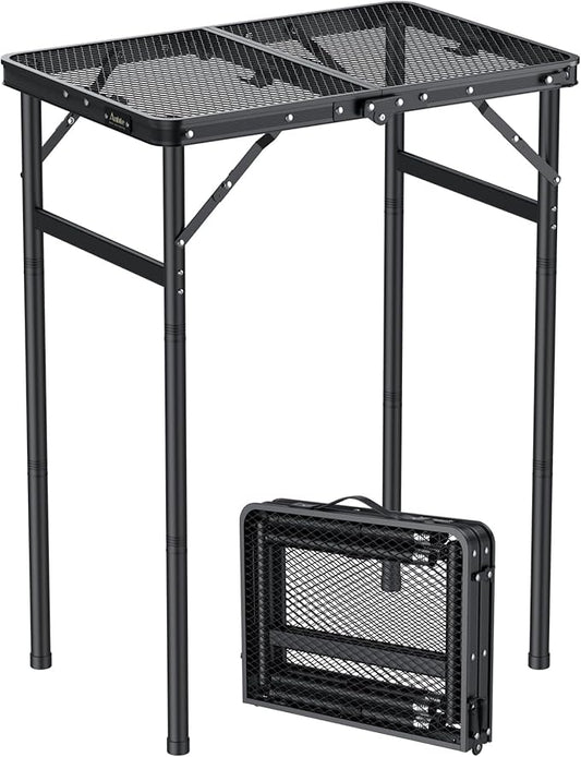 2ft Folding Grill Table Max 29.5", 3 Adjustable Heights Metal Threaded More Stable Lightweight Camping Table Heat-Resistant with Handle, for Cooking BBQ Outdoor Travel, 22.8" X 16", Black