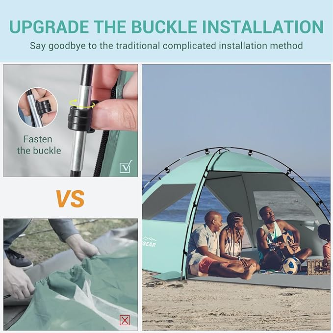 Elegear CumbreX™ Beach Tent Sun Shelter with Canopy, 6-8 Person Pop Up Beach Tent, Easy Setup UPF 50+ UV Protection Portable Lightweight Double Silver Coating Cabana Sun Shade Shelter - Green
