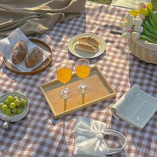 K Y KANGYUN 80x80 in Extra Large Picnic Blanket Outdoor Beach Blankets, Water-Resistant Foldable Sandproof Blankets Cute Picnic Mat for Beach, Camping Grass Lawn Park Mats (Tan Gingham)