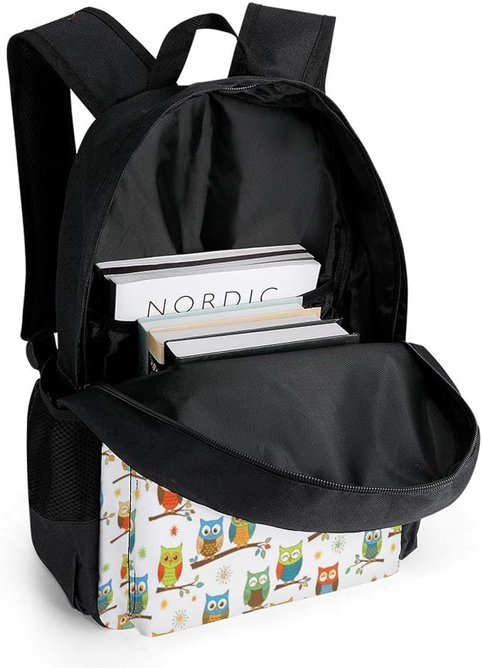 Polyester Daypack Backpack for Trekking Picnic Walking Cycling, Large Capacity Anti-Theft Multipurpose Shoulder Bag, Cute Lovely Owl Patterns Casual Daypack