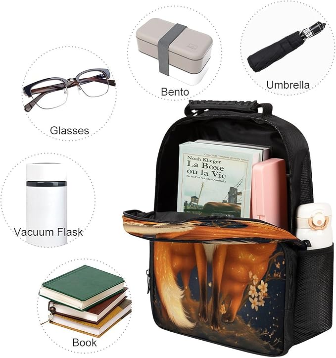 Backpack Polyester Multipurpose Anti-Theft Anime Fox Art Shoulder Bag Big Capacity Gym Outdoor Hiking Backpack With Padded Straps