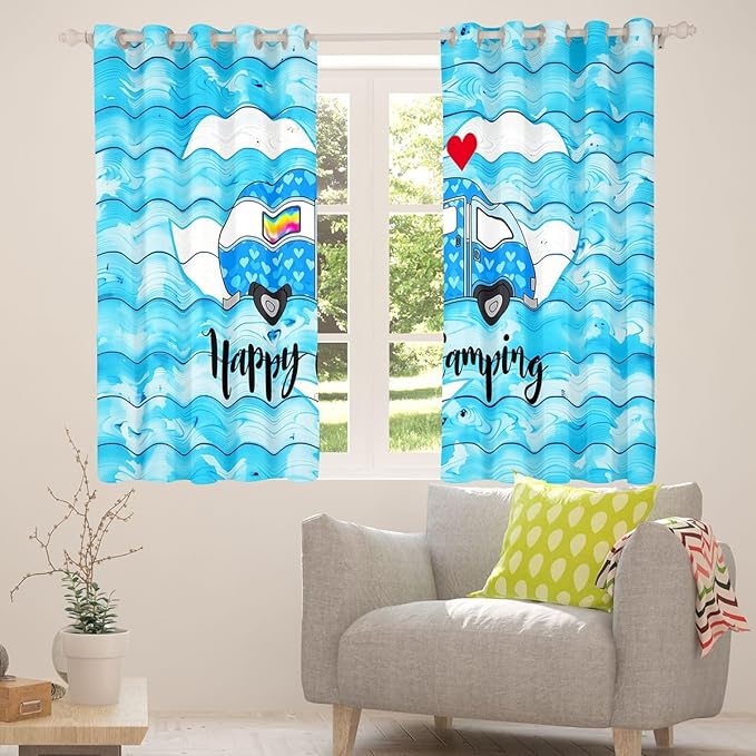 Erosebridal Cartoon Camper Rv Blackout Curtains for Bedroom Living Room Happy Camping Window Curtains 2 Panels 42"Wx63"L Vintage Wooden Drapes,Camper Decorations For Travel Trailers Window Treatments