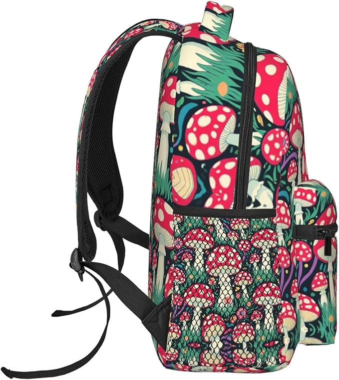 Men Women Polyester Trippy Mushroom Art Daypack Bookbag Big Capacity Shoulder Bag With Padded Straps for Climbing Travel Walking Cycling