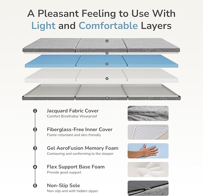 MLILY Tri-Fold Memory Foam Mattress, 6 inch Queen Folding Mattress with Collapsible and Washable Cover, Travel and Guest Mat, 80"×60"×6", Grey