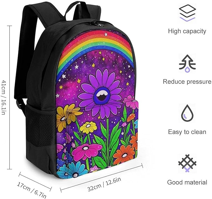 Supdreamc Rucksacks Lightweight Multipurpose Anti-Theft Trippy Psychedelic Magic Eye Flower Art Shoulder Bag Large Capacity Business Computer Bag With Smooth Zippers